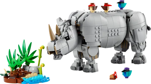 Wild Animals: Majestic Rhino with Birds