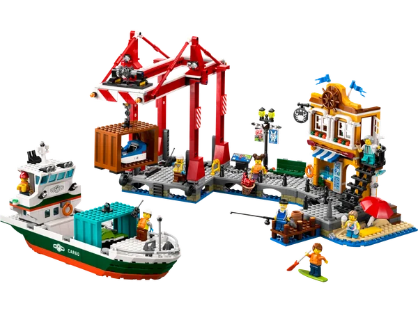 Seaside Harbor with Cargo Ship