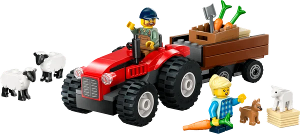 Red Farm Tractor with Trailer & Sheep