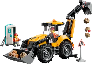 Yellow Backhoe Loader